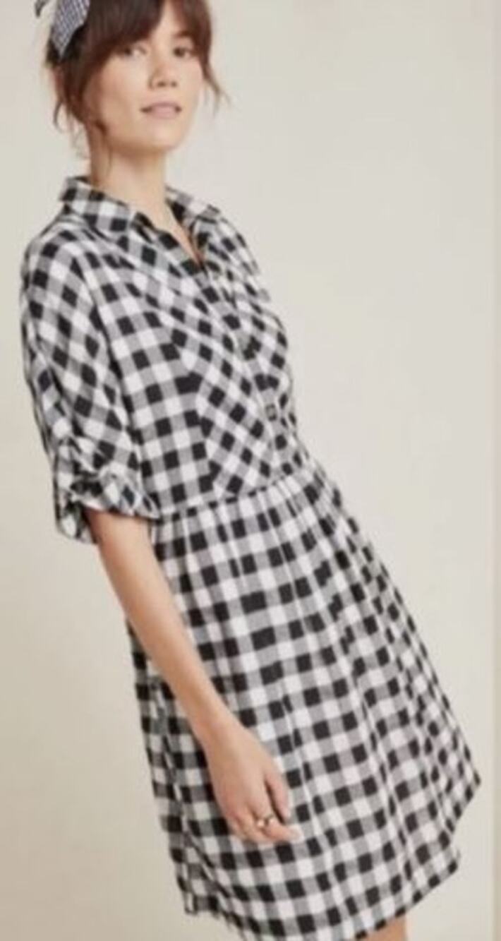 Anthropologie Porridge Dinah Dress Womens Size XS Black White Gingham Cottage